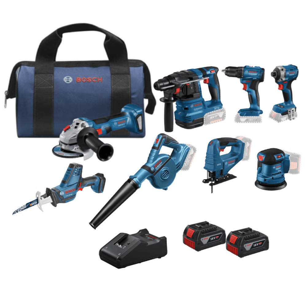 סט בוש 18V הכולל 8 חלקים עם 2 סוללות 4AH ומטען דגם: BOSCH-18V-8KIT-4AH