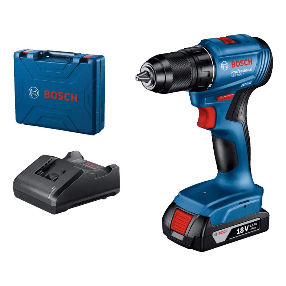 מברגה מקדחה רוטטת בוש 18 V בראשלס עם סוללה 2 AH ומטען בארגז דגם: GSR 185-LI - K.B.V