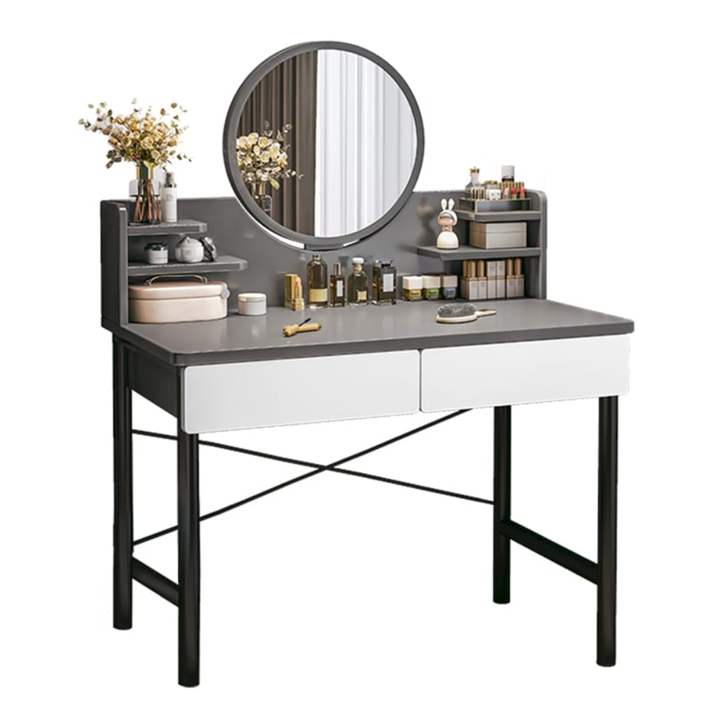 שידת איפור עם מראה רוחב 80 ס"מ דגם RSM-1015 מבית ROSSO ITALY צבע אפור מגירות לבנות - יבואן רשמי