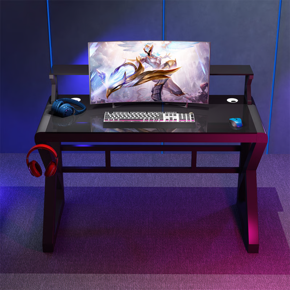 שולחן מחשב ענק עם זכוכית יוקרתית ועם מדפים דגם RSM-1060 רוחב 1.2 מטר ROSSO ITALY - יבואן רשמי