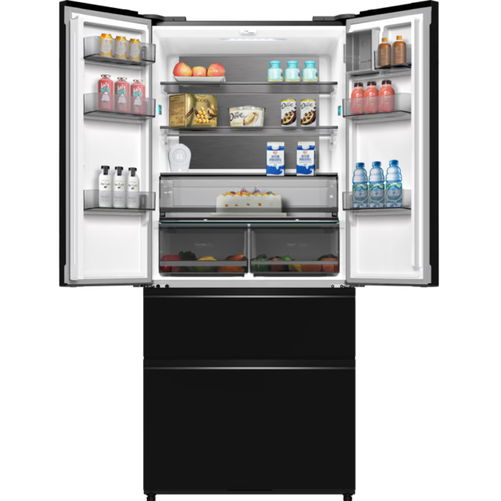 מקרר 4 דלתות מקפיא תחתון 509 ליטר נטו Electra EL511GBL - גימור זכוכית שחורה נצנצים אחריות ע"י - יבואן הרשמי