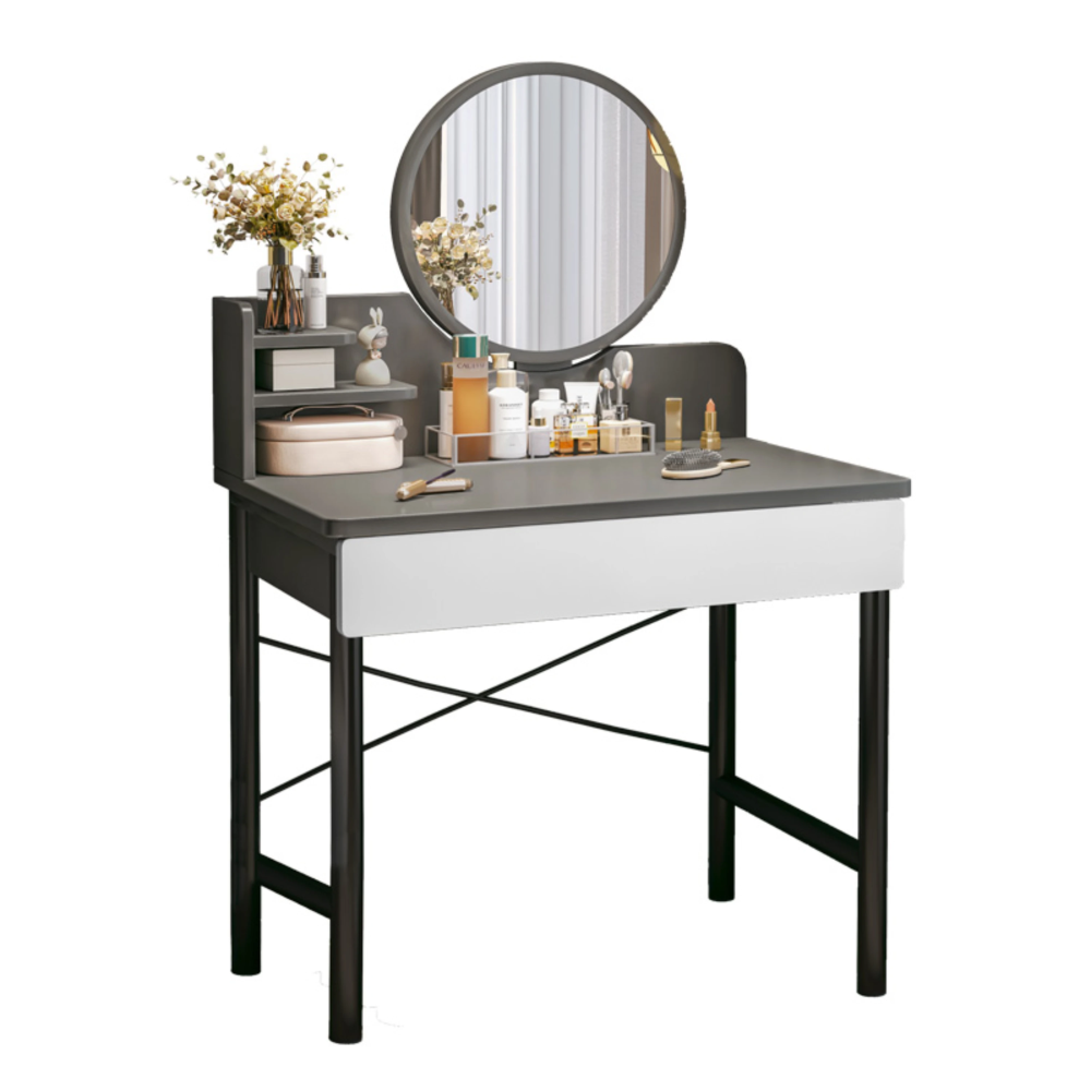 שידת איפור עם מראה רוחב 60 ס"מ דגם RSM-1014 צבע אפור עם מגירות לבנות ROSSO ITALY - יבואן רשמי