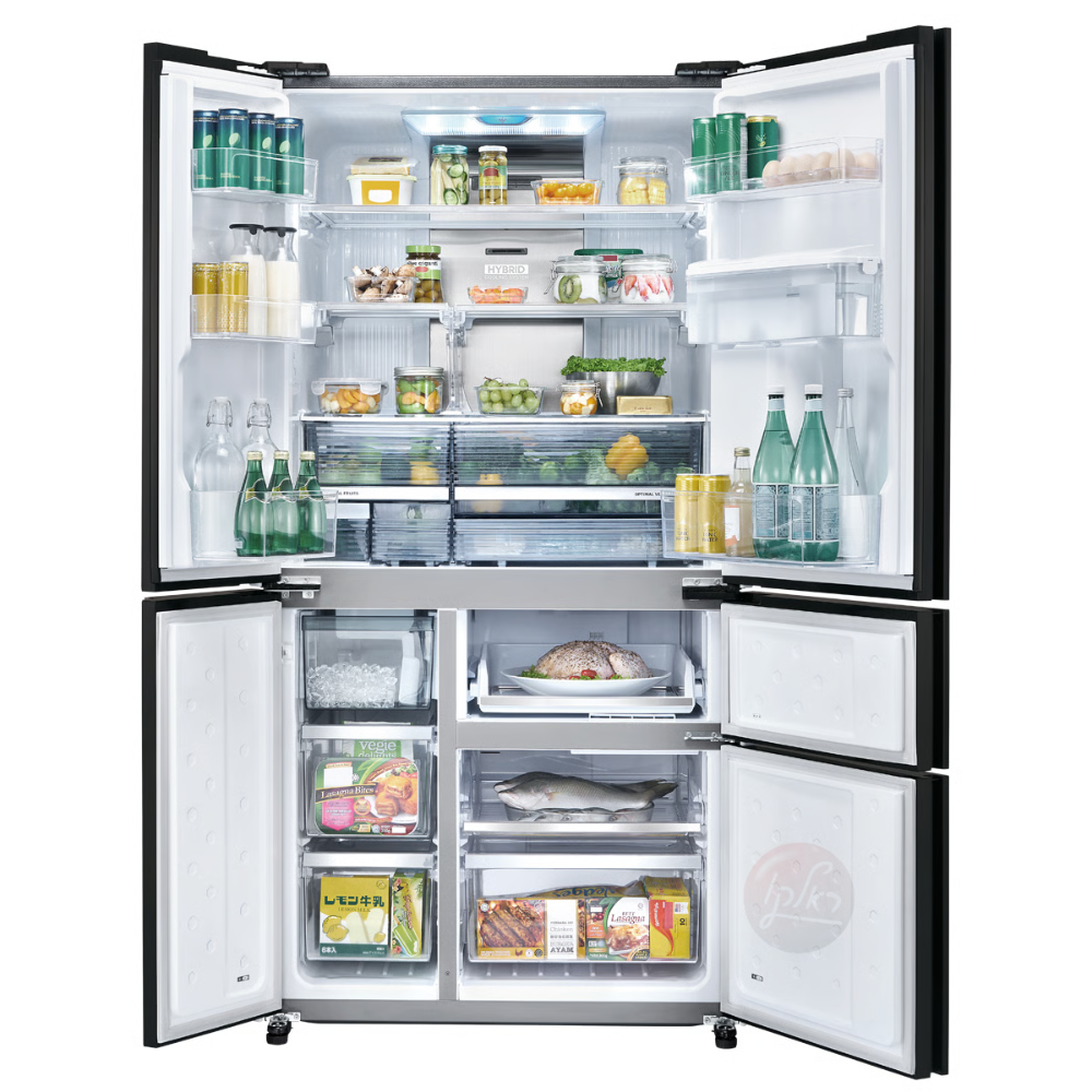 מקרר 5 דלתות מקפיא תחתון 661 ליטר נטו Sharp SJ-R9732 עם התקן שבת מובנה - גימור זכוכית לבנה - יבואן רשמי