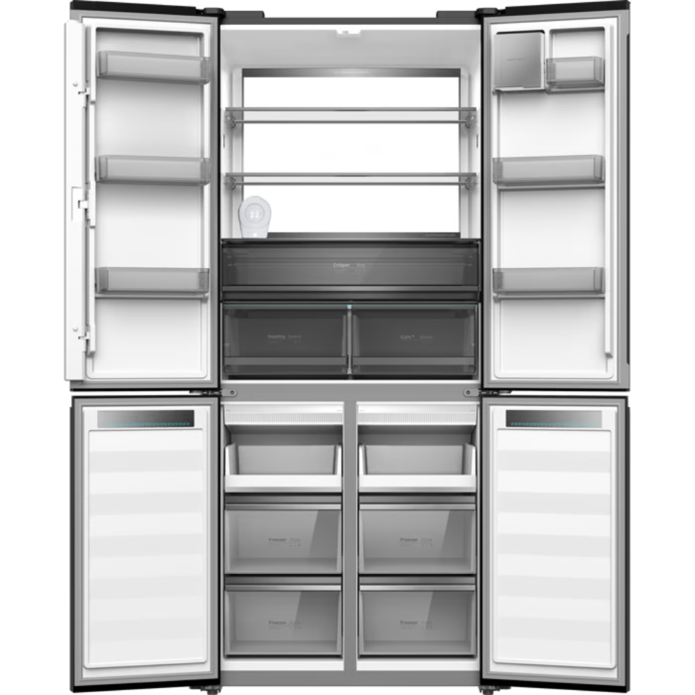 מקרר 4 דלתות מקפיא תחתון 502 ליטר נטו Electra EL5070GBL קו אפס עם ארונות מטבח - גימור זכוכית שחורה אחריות ע"י - יבואן הרשמי