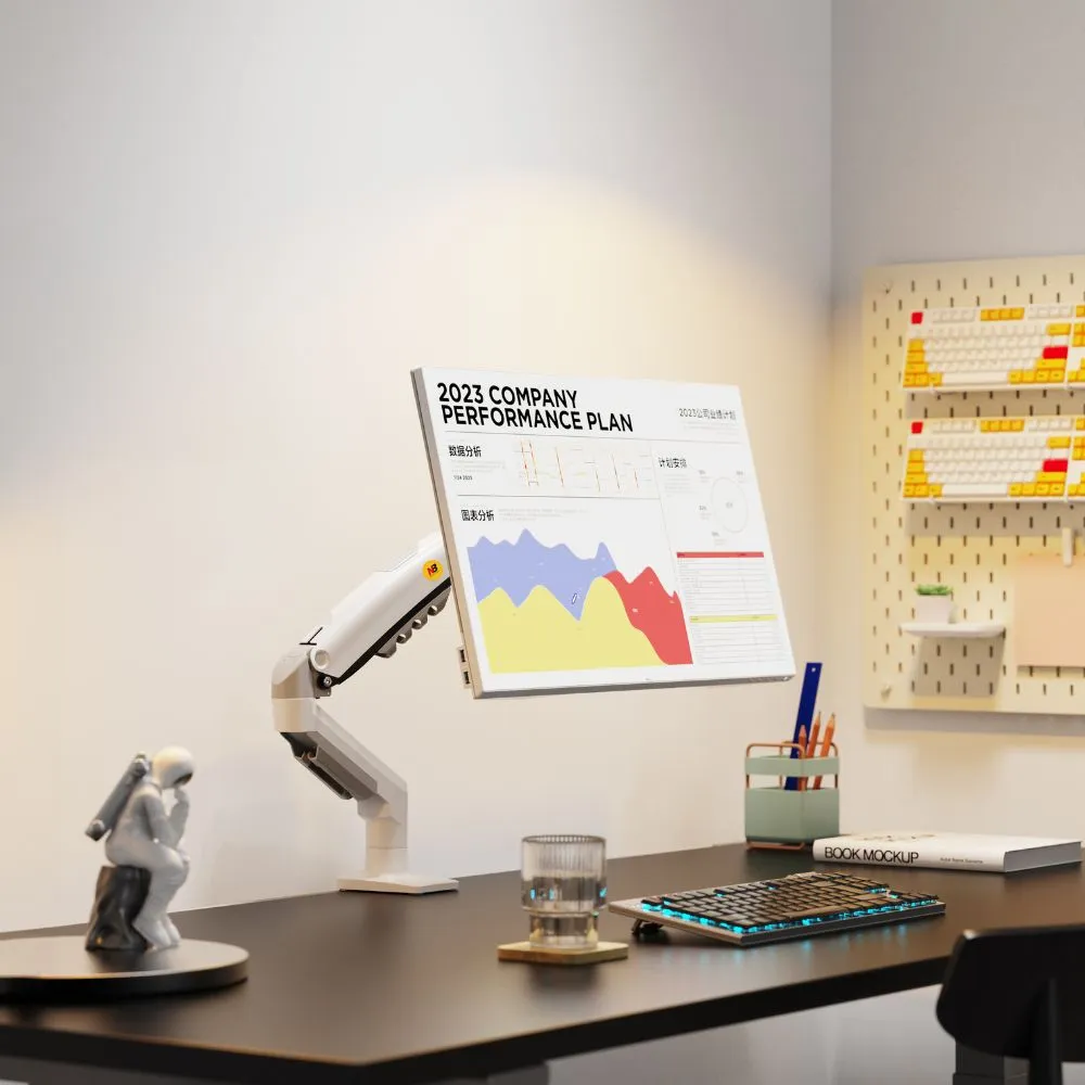 זרוע שולחנית דו מפרקית ארגונומית בצבע לבן למסך מחשב עד 30″ NB - North Bayou NB-F80 White - יבואן רשמי