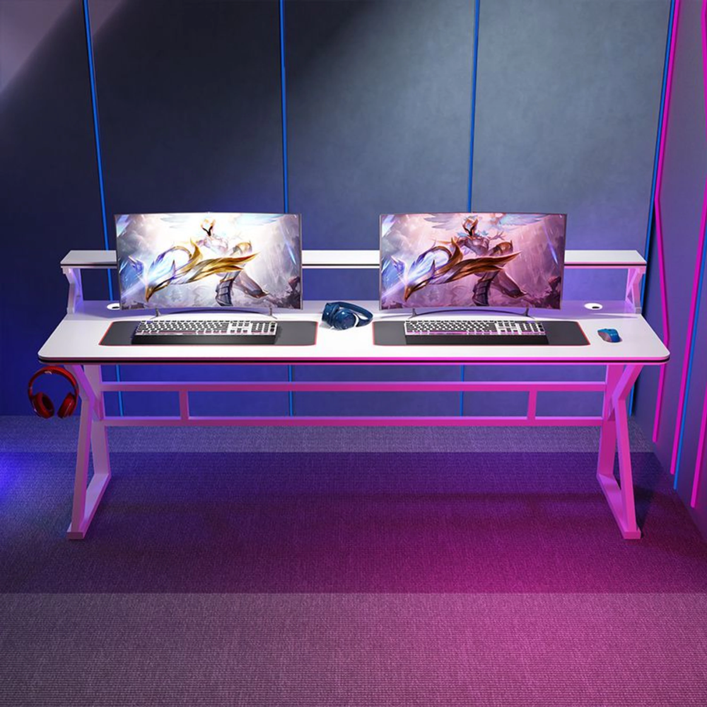 שולחן מחשב ענק לגיימרים עם מדפים רוחב 180 ס"מ Rosso Italy RSM-1058 - לבן - יבואן רשמי