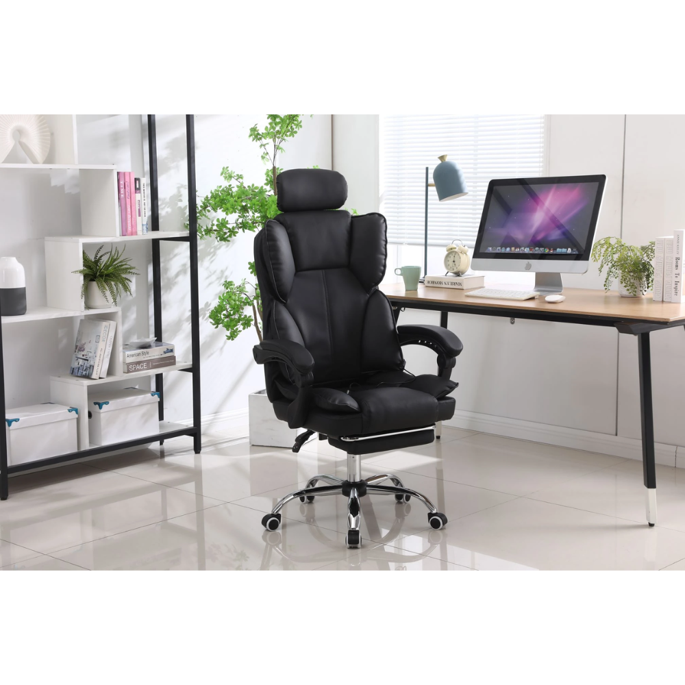 כסא מנהל אורטופדי כולל מסאג' רטט והדום דגם Rosso Italy MSH-8-2F - צבע שחור - יבואן רשמי