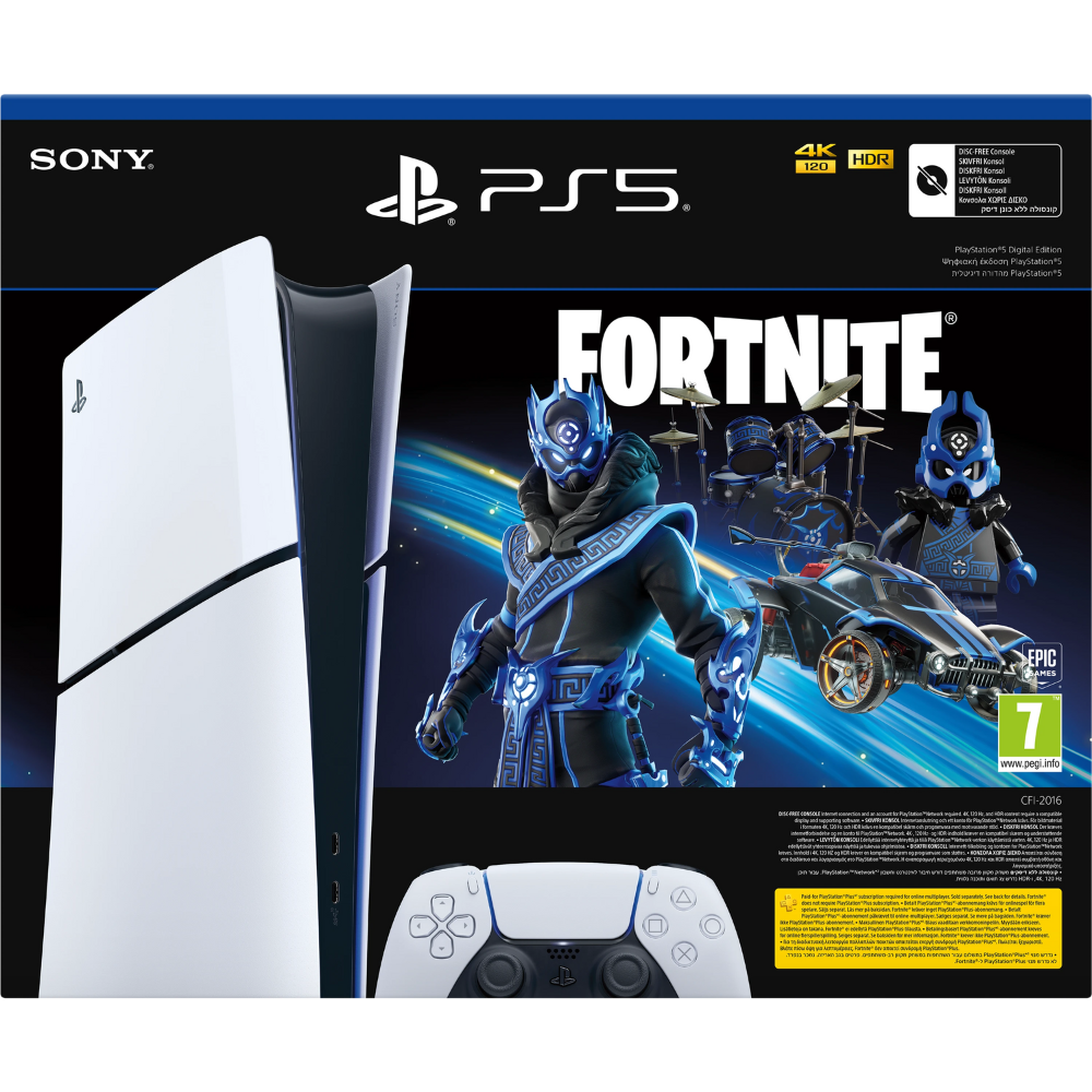 קונסולה Sony PlayStation 5 Slim 1TB Digital Edition כולל שובר למשחק Fortnite - צבע לבן שנה אחריות ע"י - יבואן הרשמי