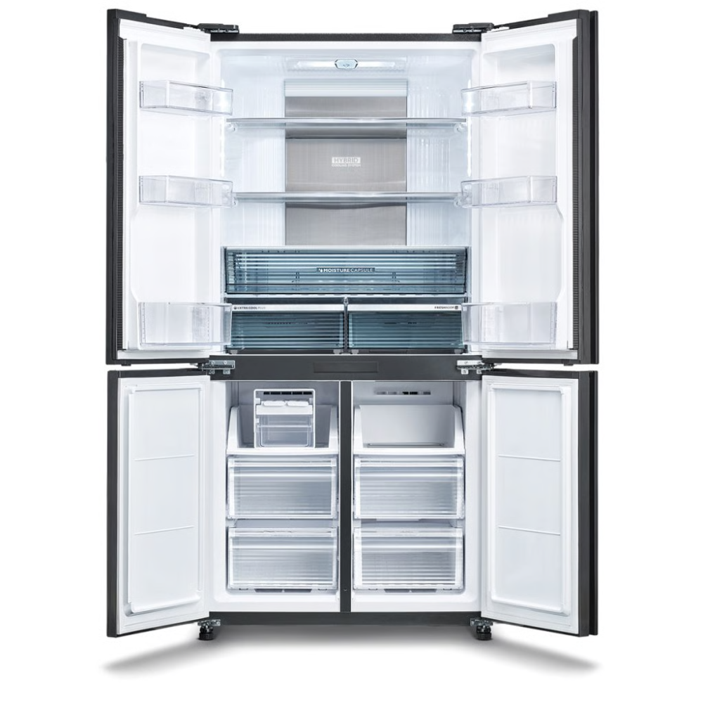 מקרר 4 דלתות מקפיא תחתון 572 ליטר נטו Sharp SJ-8950 עם התקן שבת מובנה - גימור נירוסטה - יבואן רשמי