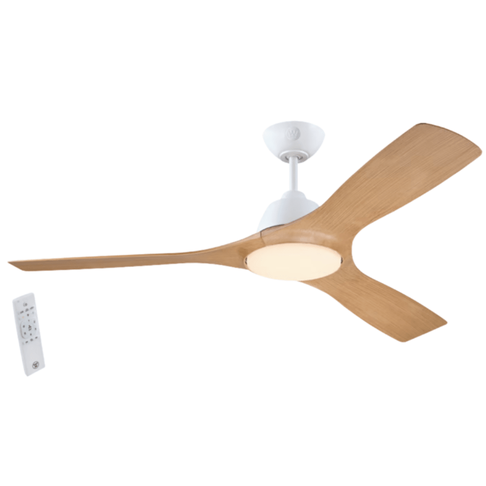 מאוורר תקרה ותאורה פנים/ חוץ עם שלט Westinghouse jessica 52" 24W - צבע לבן בשילוב אלון - K.B.V