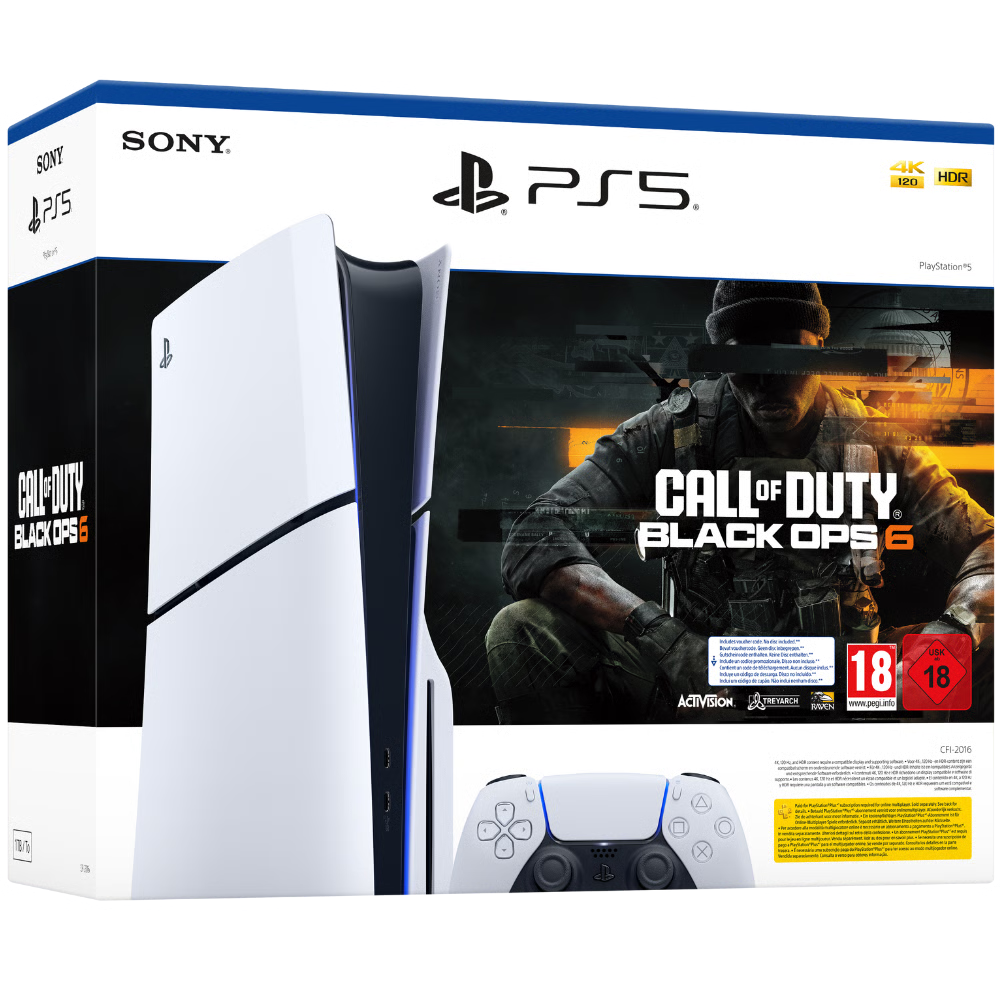 באנדל קונסולה Sony PS5 PlayStation 5 Slim 1TB Blu-Ray Edition + Call of Duty Black Ops 6 - צבע לבן שנה אחריות ע"י - יבואן הרשמי