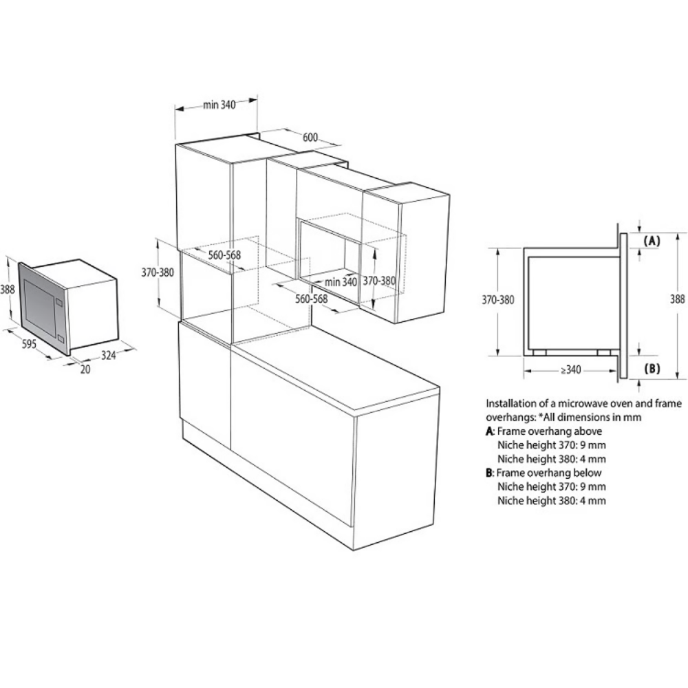 מיקרוגל בנוי משולב גריל BM201AG1BG GORENJE - צבע שחור - יבואן רשמי