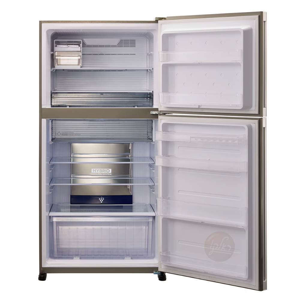 מקרר מקפיא עליון 600 ליטר נטו Sharp 4660 עם התקן שבת מובנה - גימור זכוכית אפורה - יבואן רשמי