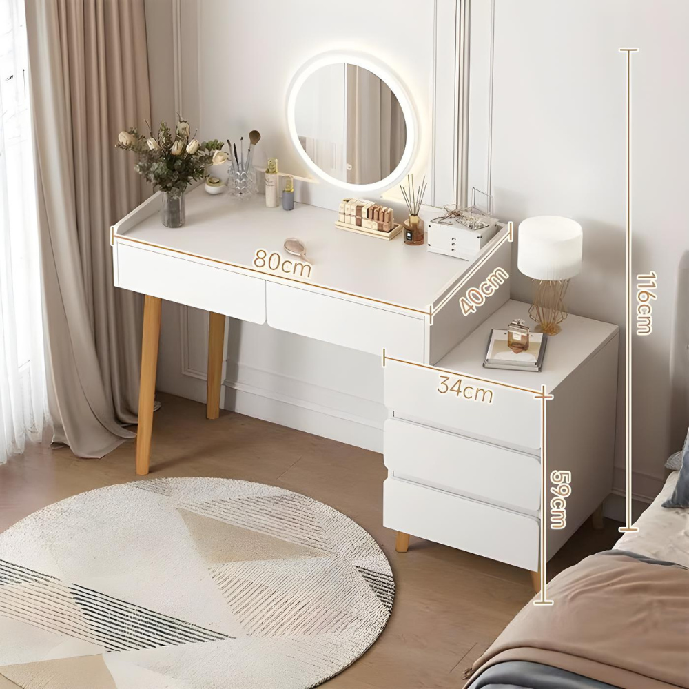 שידת איפור עם מראה ותאורת לד ERM-16 רוחב 106 ס"מ צבע לבן ROSSO ITALY - יבואן רשמי