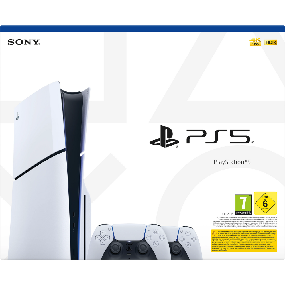 קונסולה Sony PS5 PlayStation 5 Slim 1TB Blu-Ray Edition כולל שני בקרים אלחוטיים - צבע לבן שנה אחריות ע"י - יבואן הרשמי