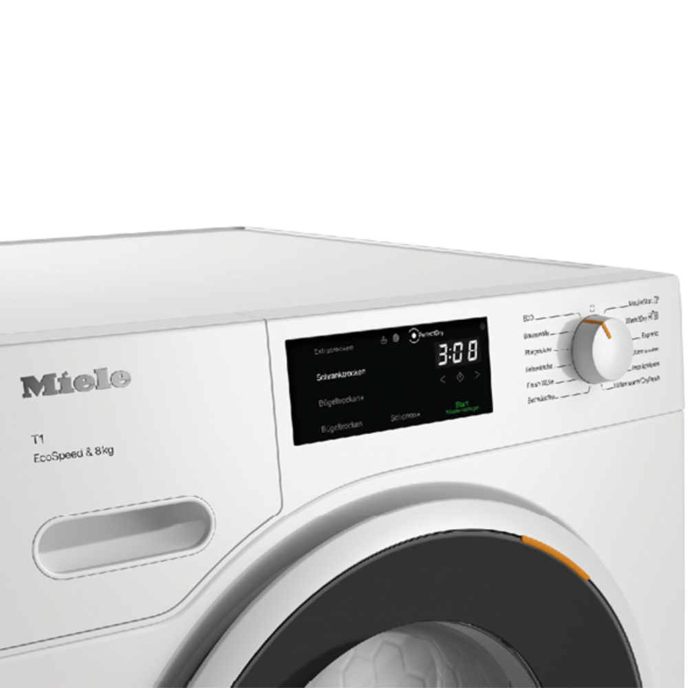מייבש כביסה פתח חזית דלת שקופה מסגרת שחורה 8 ק"ג Miele TWC640 - צבע לבן - יבואן רשמי