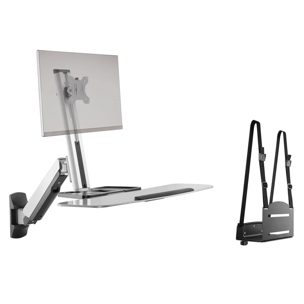עמדת עבודה הידראולית למסך מחשב, מקלדת ועכבר עם תופסן קיר למחשבים נייחים Lumi Legend / Brateck DWS02-W01 - יבואן רשמי