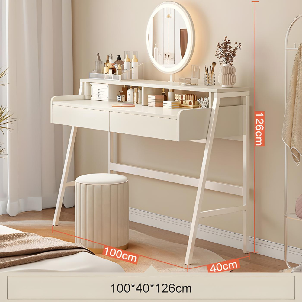 שידת איפור עם מראה כולל תאורת LED רוחב 100 ס"מ Rosso Italy RSM-2123 - צבע לבן - יבואן רשמי