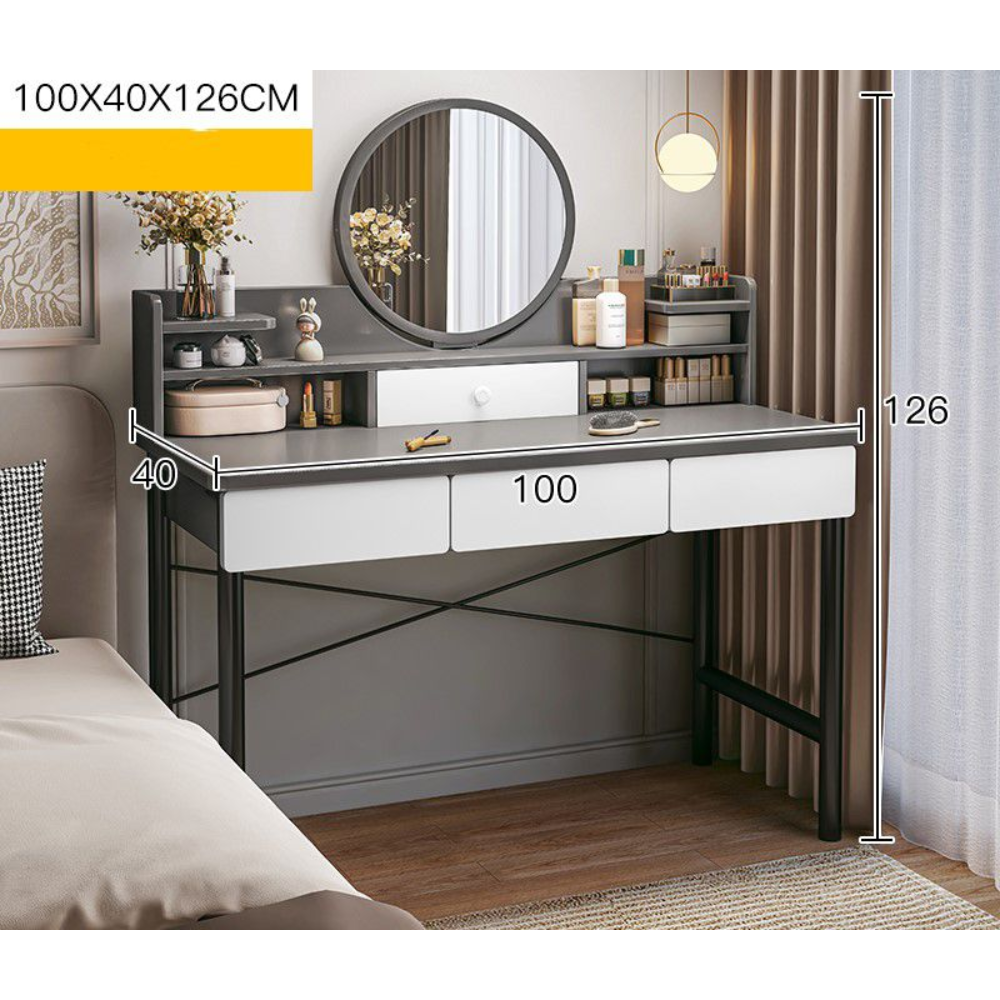 שידת איפור עם מראה רוחב 100 ס"מ דגם RSM-1016 מבית ROSSO ITALY צבע אפור כהה מגירות לבנות - יבואן רשמי