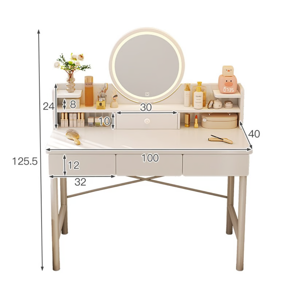 שידת איפור עם מראה רוחב 100 ס"מ דגם RSM-1016 מבית ROSSO ITALY צבע לבן - יבואן רשמי