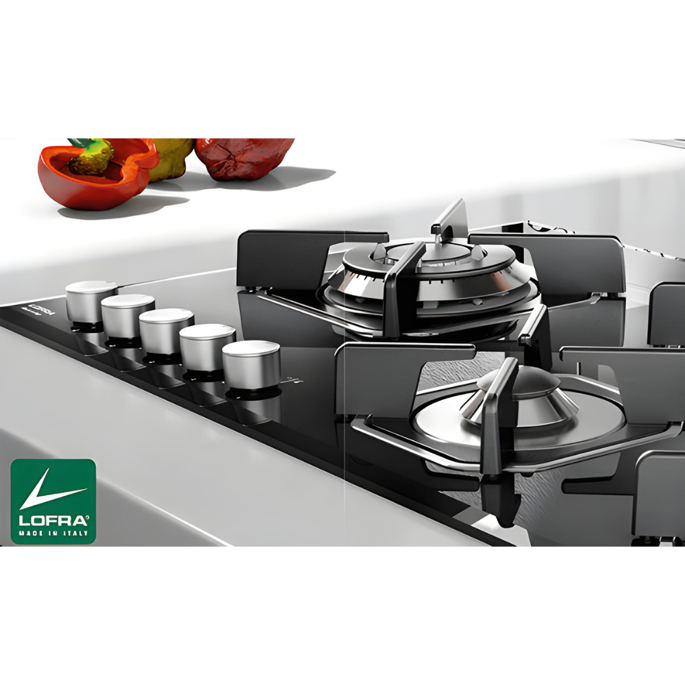 כיריים גז 5 להבות HGB95O LOFRA זכוכית לבנה תוצרת איטליה - אחריות - יבואן רשמי