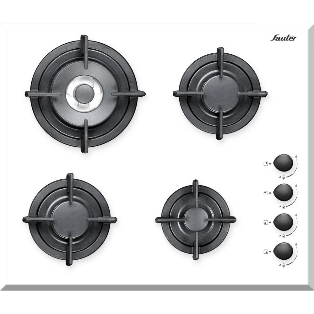 כיריים גז 4 להבות Sauter SHG8010 תוצרת איטליה - גימור זכוכית לבנה אחריות ע"י - יבואן הרשמי