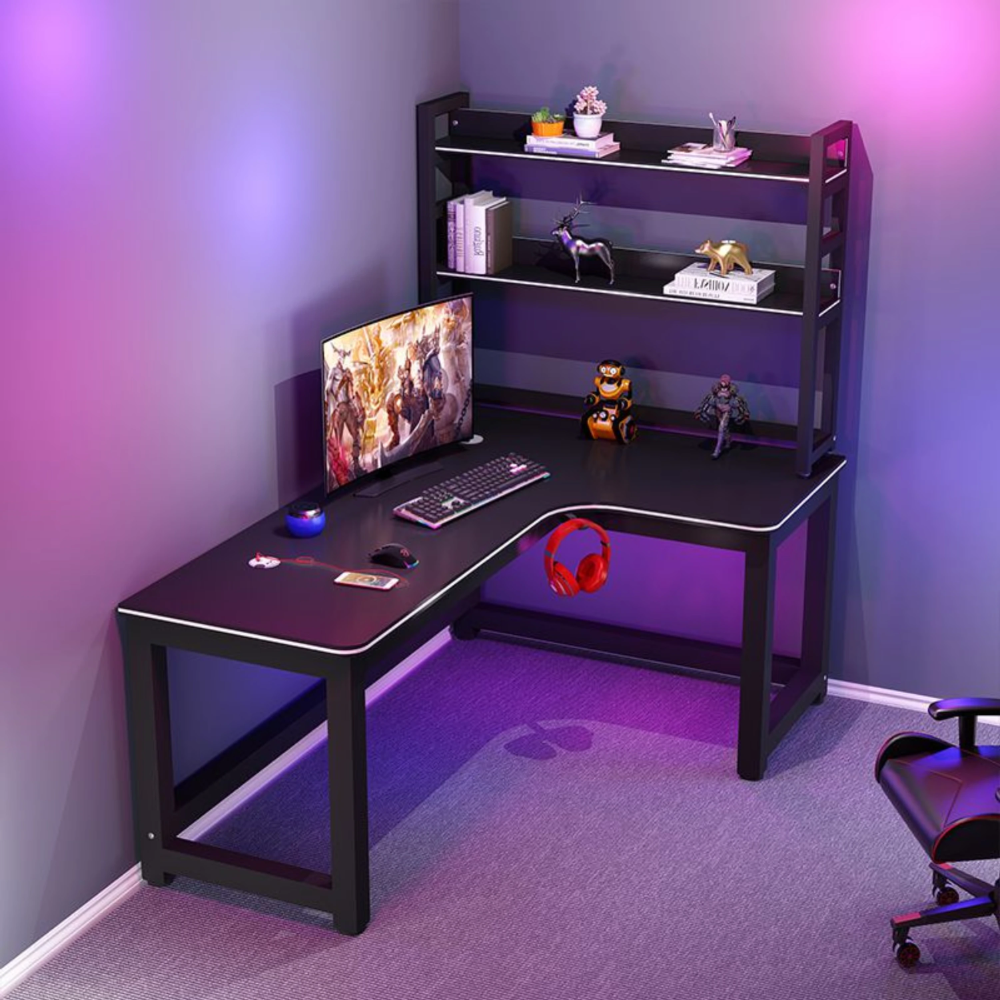 שולחן מחשב פינתי לגיימרים עם מדפים רוחב 120 ס"מ Rosso Italy RSM-2131 - שחור - יבואן רשמי