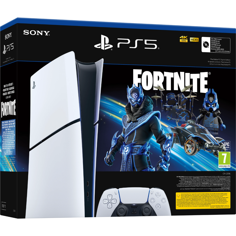 קונסולה Sony PlayStation 5 Slim 1TB Digital Edition כולל שובר למשחק Fortnite - צבע לבן שנה אחריות ע"י - יבואן הרשמי