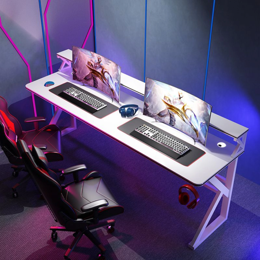 שולחן מחשב ענק לגיימרים עם מדפים רוחב 180 ס"מ Rosso Italy RSM-1058 - לבן - יבואן רשמי