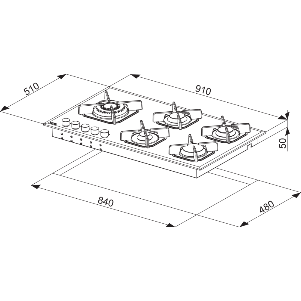 כיריים 5 להבות HGN95O LOFRA זכוכית שחורה - יבואן רשמי