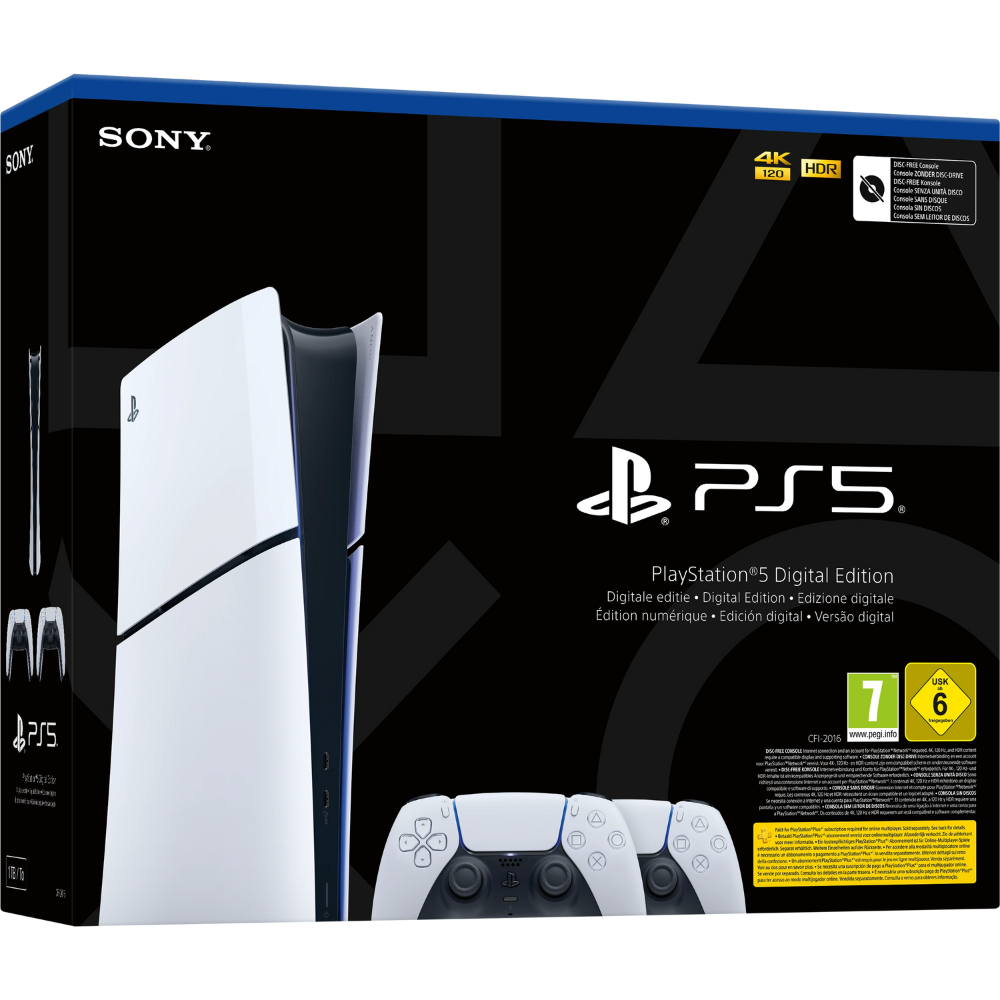 קונסולה Sony PS5 PlayStation 5 Slim 1TB Digital Edition כולל שני בקרים אלחוטיים - צבע לבן שנה אחריות ע"י - יבואן הרשמי