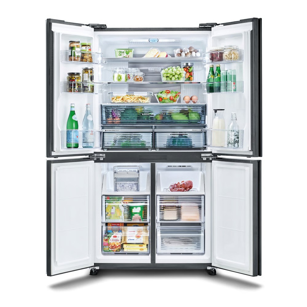 מקרר 4 דלתות מקפיא תחתון 525 ליטר נטו Sharp SJ-8570-SL עם התקן שבת מובנה - גימור נירוסטה מושחרת - יבואן רשמי