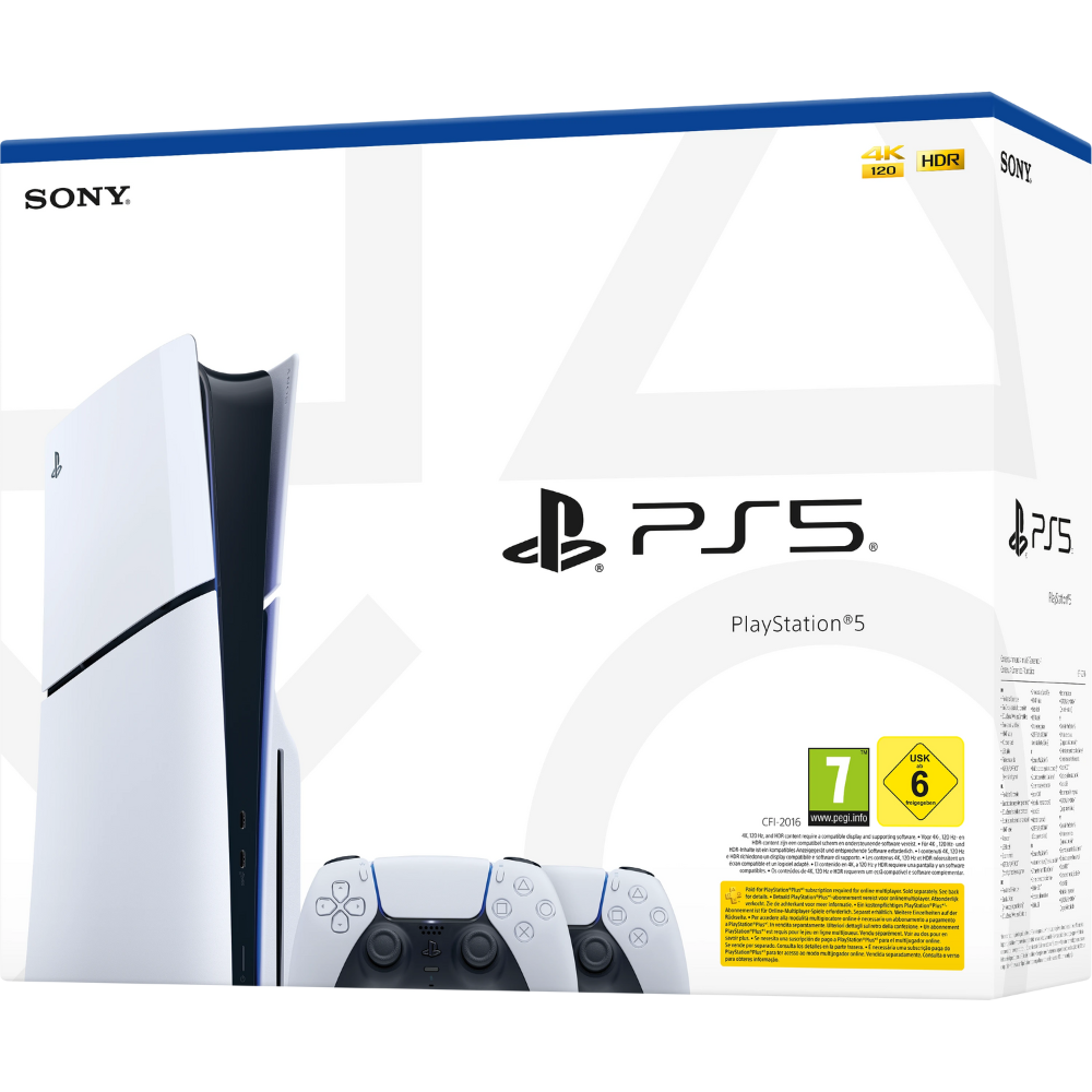 קונסולה Sony PS5 PlayStation 5 Slim 1TB Blu-Ray Edition כולל שני בקרים אלחוטיים - צבע לבן שנה אחריות ע"י - יבואן הרשמי