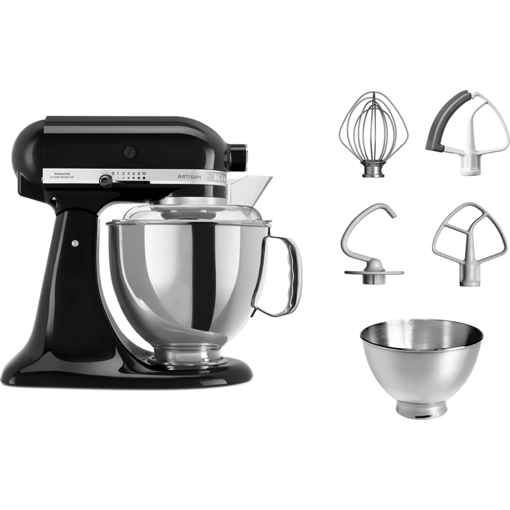 מיקסר עם זוג קערות בנפחים שונים KitchenAid 5KSM175EOB צבע שחור מבריק - יבואן רשמי