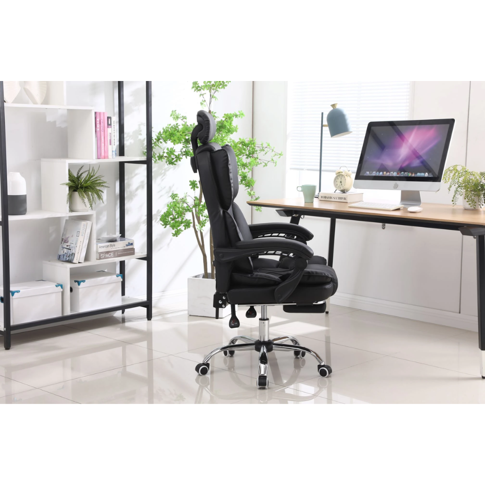 כסא מנהל אורטופדי כולל מסאג' רטט והדום דגם Rosso Italy MSH-8-2F - צבע שחור - יבואן רשמי