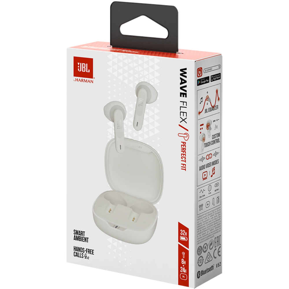 אוזניות אלחוטיות JBL Wave Flex TWS IP54 - צבע לבן שנה אחריות ע"י - יבואן הרשמי