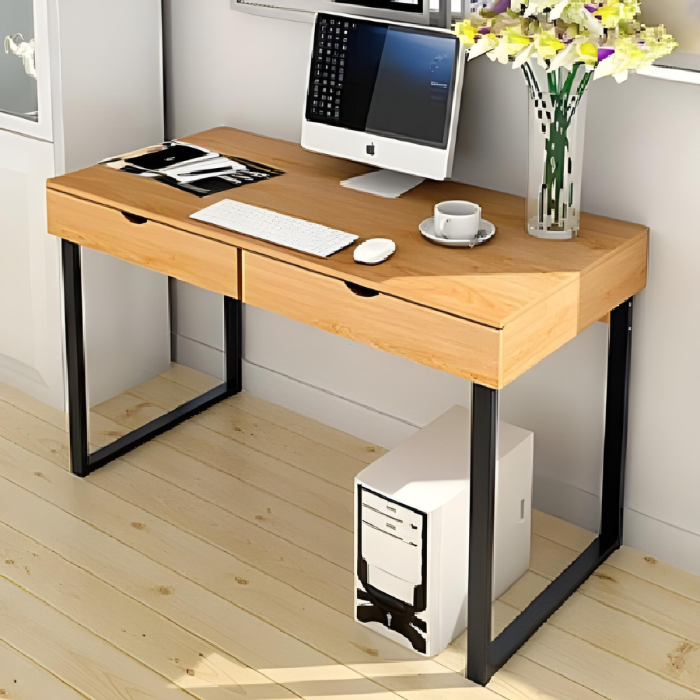 שולחן מחשב ברוחב מטר Rosso Italy RSM-2021 שלדה שחורה משולב עץ בהיר - יבואן רשמי