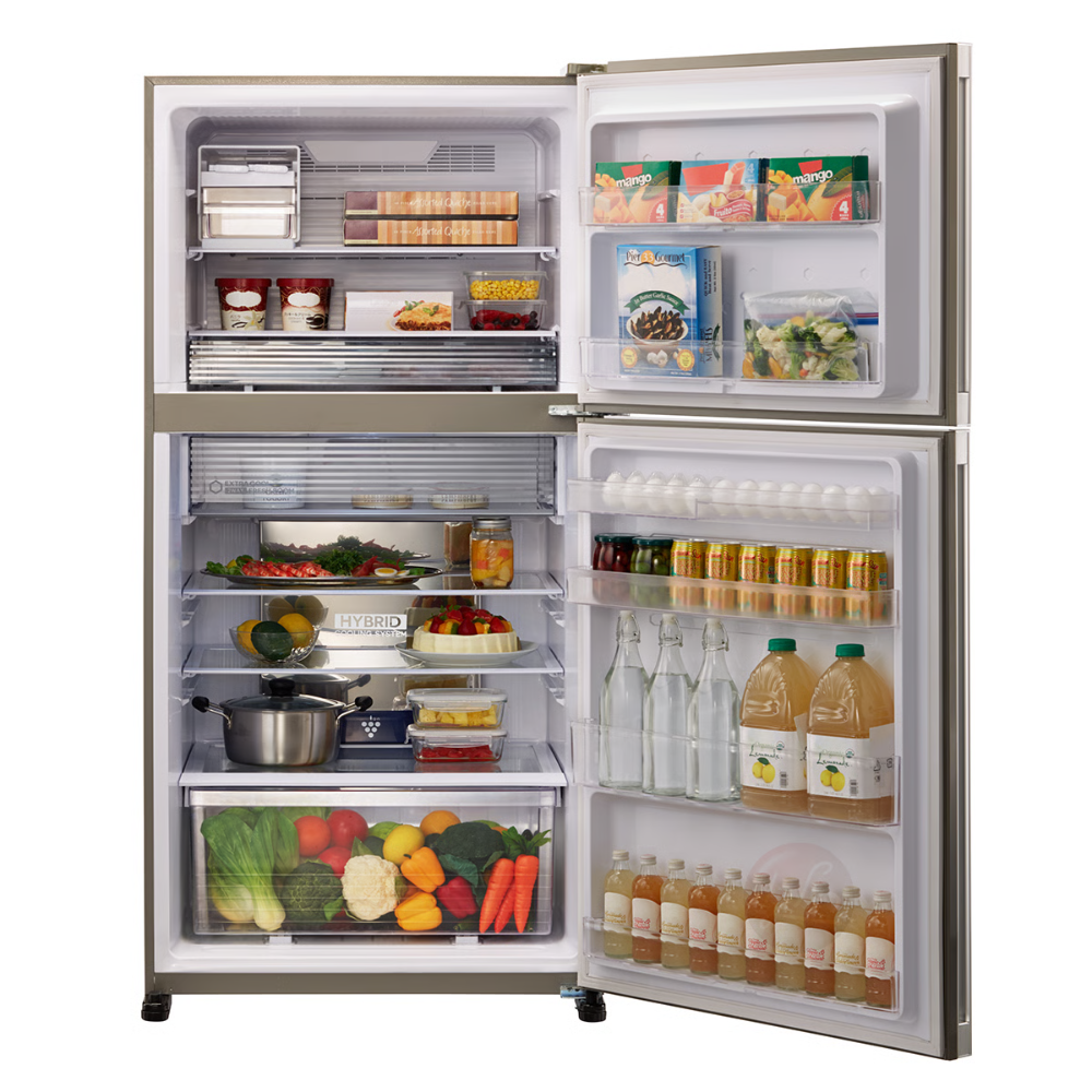 מקרר מקפיא עליון 600 ליטר נטו Sharp 4660 עם התקן שבת מובנה - גימור זכוכית אפורה - יבואן רשמי