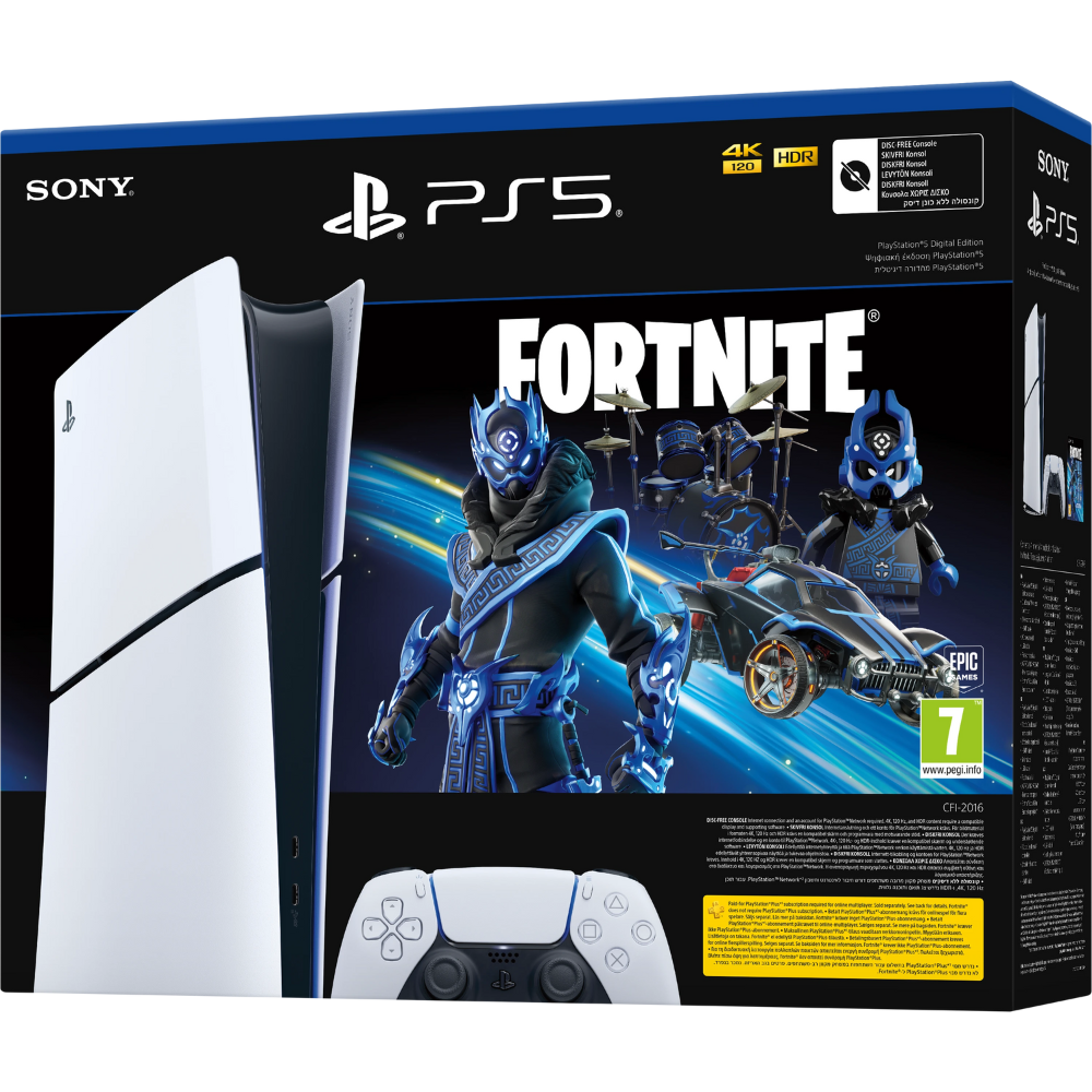 קונסולה Sony PlayStation 5 Slim 1TB Digital Edition כולל שובר למשחק Fortnite - צבע לבן שנה אחריות ע"י - יבואן הרשמי