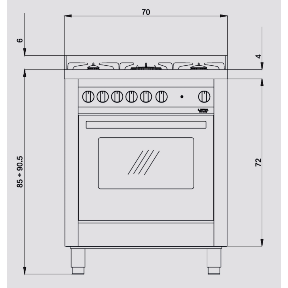 תנור אפייה 70 ליטר משולב כיריים גז 5 להבות Lofra MS76MF/CI-76 תוצרת איטליה - צבע נירוסטה אחריות ע"י היבואן הרשמי