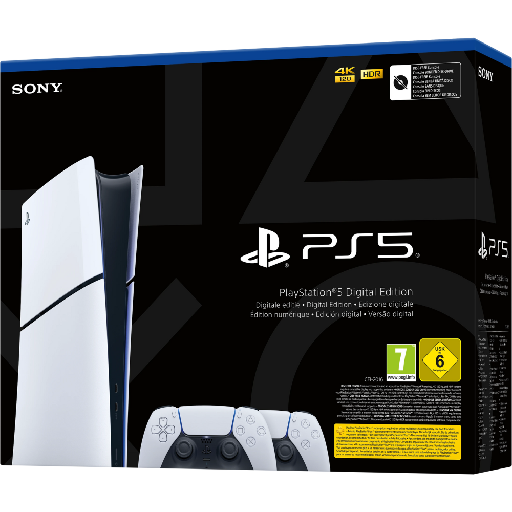 קונסולה Sony PS5 PlayStation 5 Slim 1TB Digital Edition כולל שני בקרים אלחוטיים - צבע לבן שנה אחריות ע"י - יבואן הרשמי