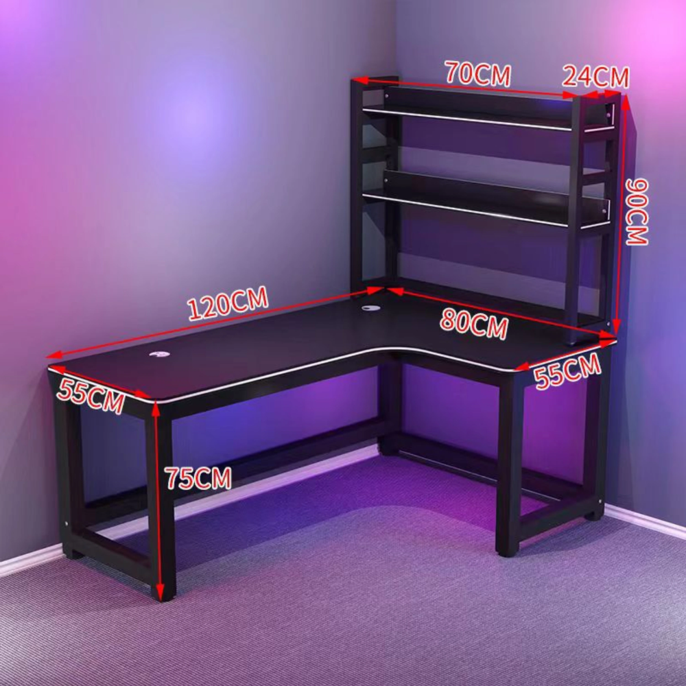 שולחן מחשב פינתי לגיימרים עם מדפים רוחב 120 ס"מ Rosso Italy RSM-2131 - שחור - יבואן רשמי