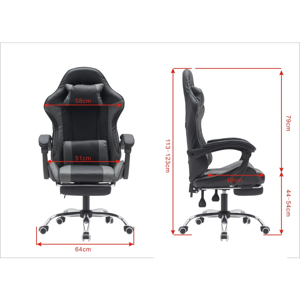 כסא גיימרים עם הדום ומסאז' רטט Rosso Italy RSM-1045 - צבע שחור ואפור - יבואן רשמי