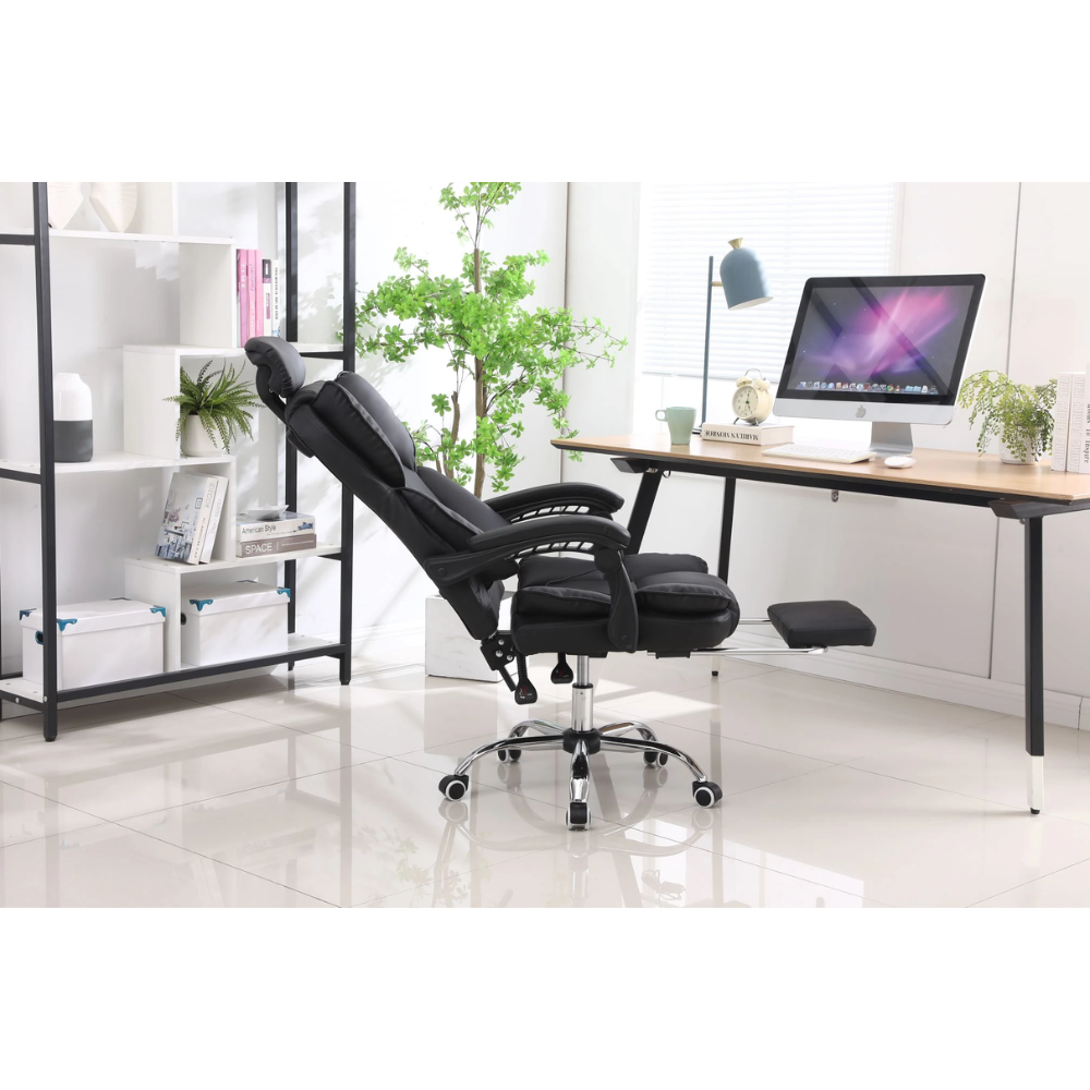 כסא מנהל אורטופדי כולל מסאג' רטט והדום דגם Rosso Italy MSH-8-2F - צבע שחור - יבואן רשמי