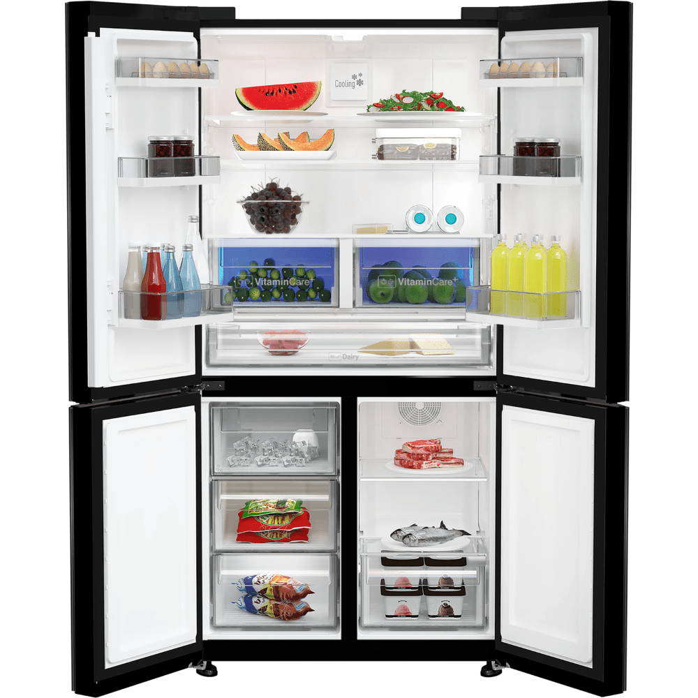 מקרר 4 דלתות Blomberg KQD1644GB כולל התקן שבת ומייצר קרח - גימור זכוכית שחורה - K.B.V