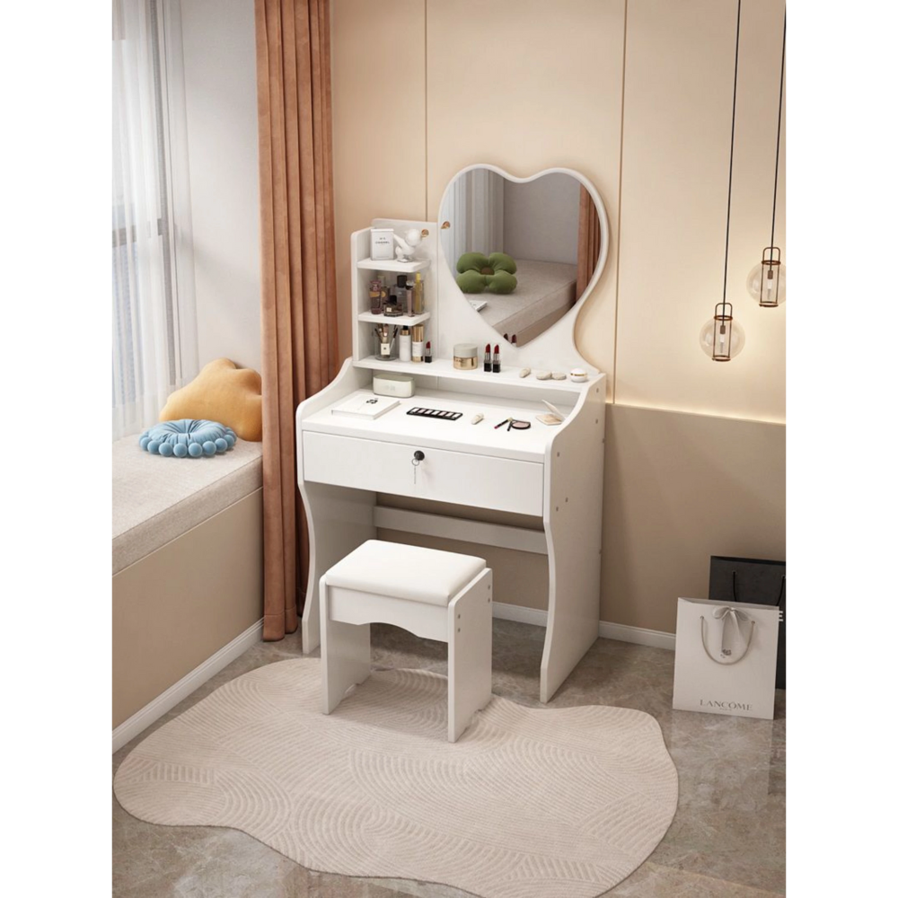 שידת איפור עם מראה בצורת לב וכסא 60 ס"מ צבע לבן דגם Rosso Italy RSM-3215 - יבואן רשמי