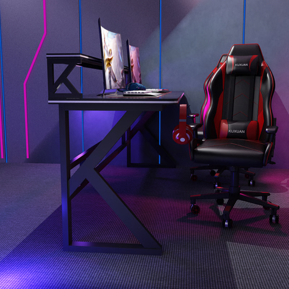 שולחן גיימרים מחשב כתיבה כפול ענק זוגי עם מדפים דגם RSM-1058 רוחב 1.8 מטר מבית ROSSO ITALY צבע שחור - יבואן רשמי