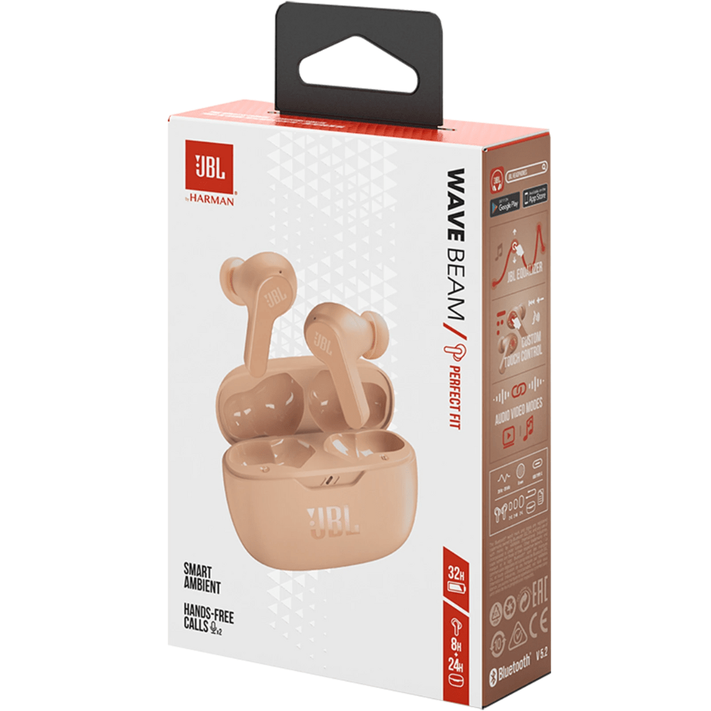 אוזניות אלחוטיות JBL Wave Beam TWS IP54 - צבע קרם - K.B.V