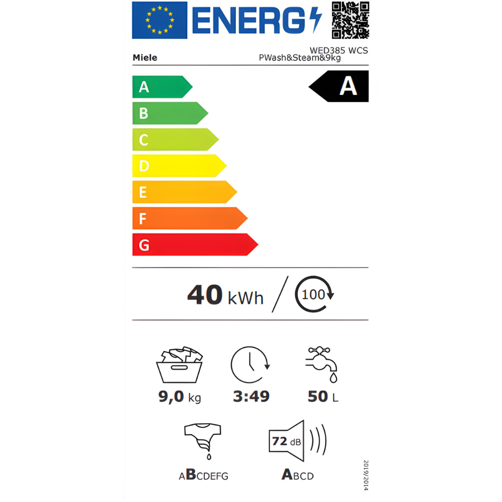 מכונת כביסה פתח חזית 9 ק"ג Miele WED385 במהירות 1400 סל"ד - צבע לבן - יבואן רשמי