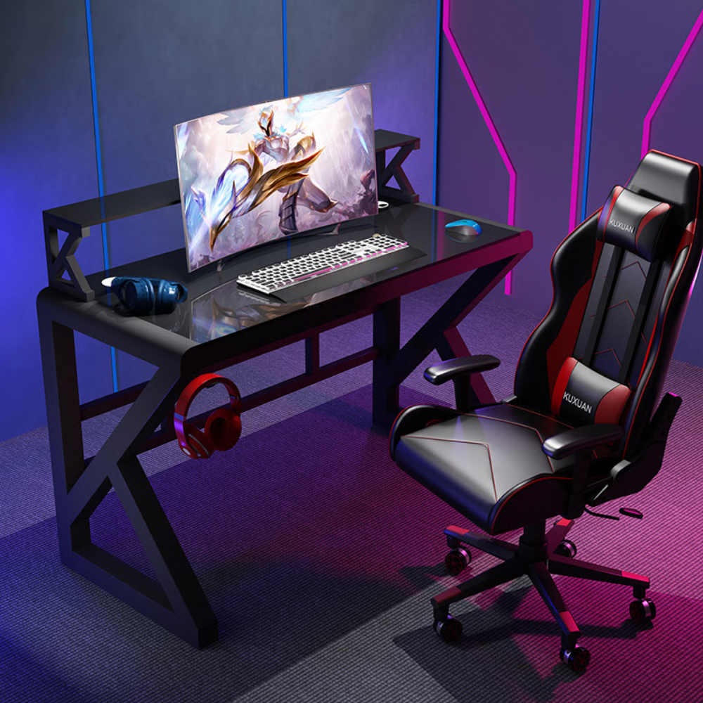 שולחן מחשב ענק עם זכוכית יוקרתית ועם מדפים דגם RSM-1060 רוחב 1.2 מטר ROSSO ITALY - יבואן רשמי